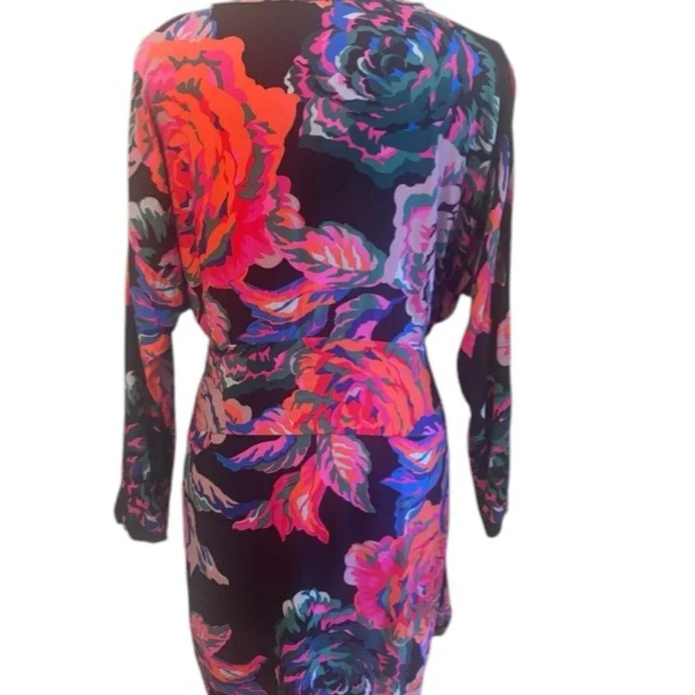 Zara Floral Mini Dress V Neck Tie Back Long Sleeve Size L - Picture 6 of 10